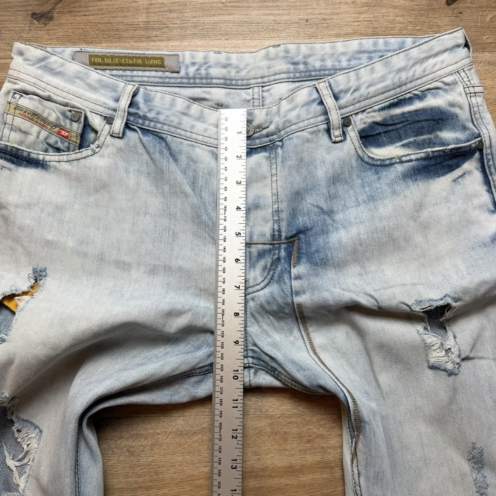 Diesel Belther Jeans Men‎ 38x34 Blue Slim Tapered Acid Wash Destroyed 3D Finish